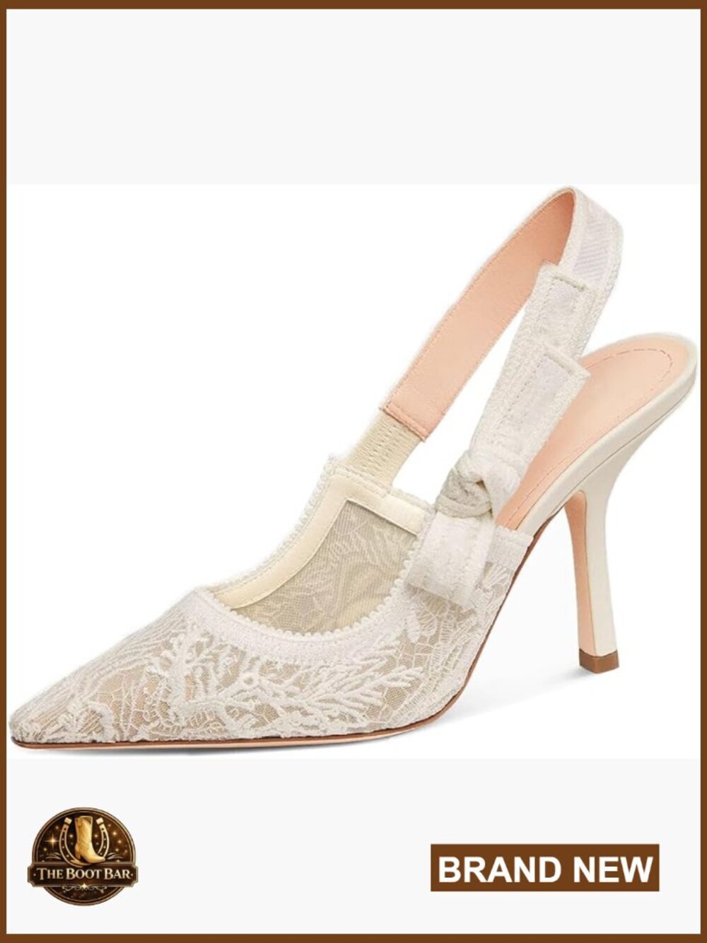 Pointed Toe Slingback Heels Mesh Bow Stiletto Pumps Bridal Party Shoes